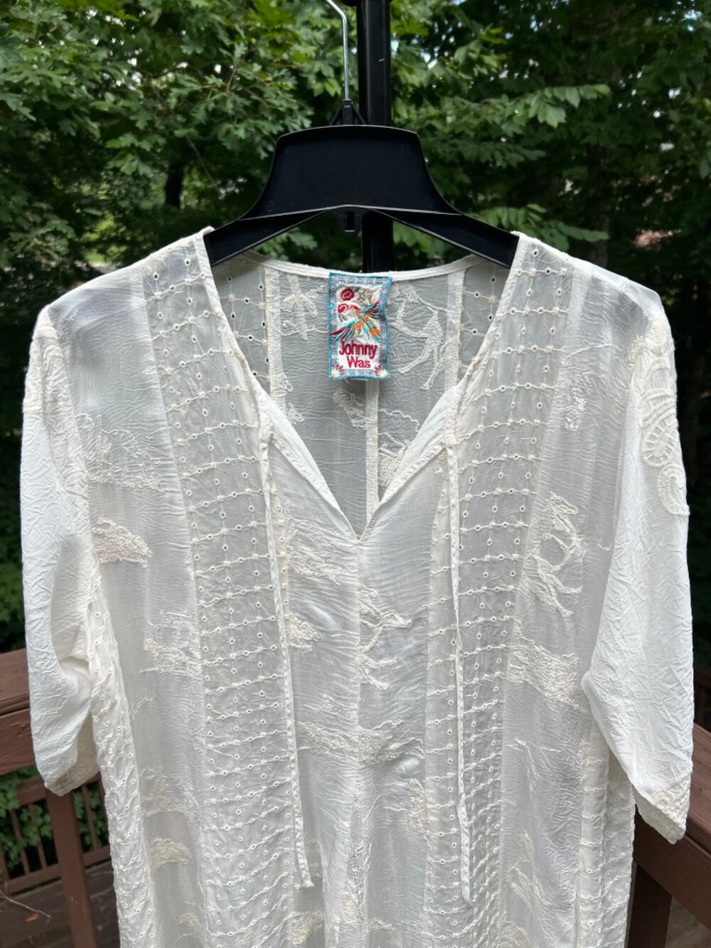 NWOT Johnny Was Horse Embroidered Boho Knee Length Dress Cream Size S - Picture 4 of 12